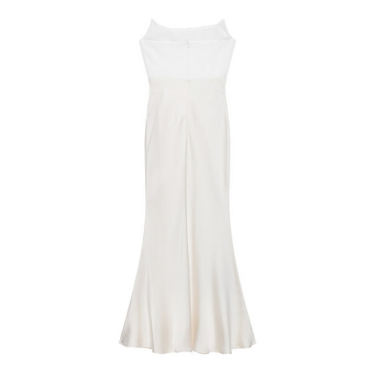 Damen langes Satin Abendkleid mit elegantem Drapé EB