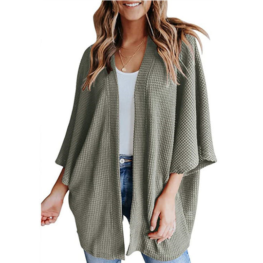 Damen lässiger Strickjacke im Waffelmuster EB
