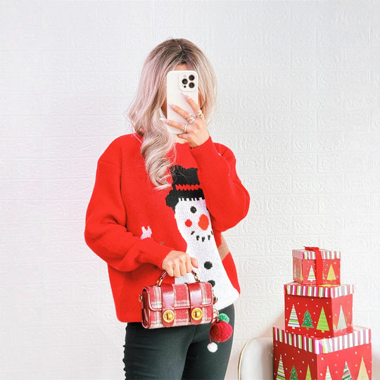 Damen Weihnachts-Pullover mit festlichem Schneemann-Motiv EB