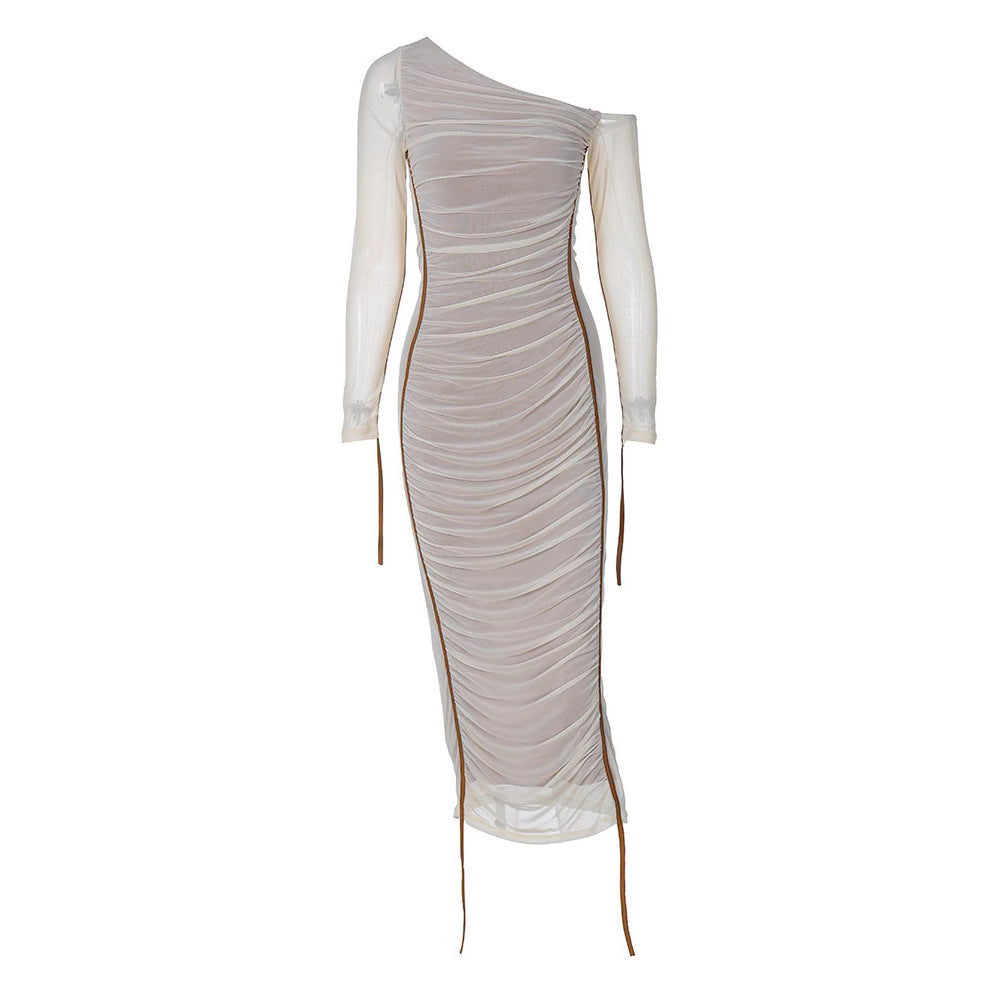 Damen Elegantes One-Shoulder Kleid mit Rüschen EB