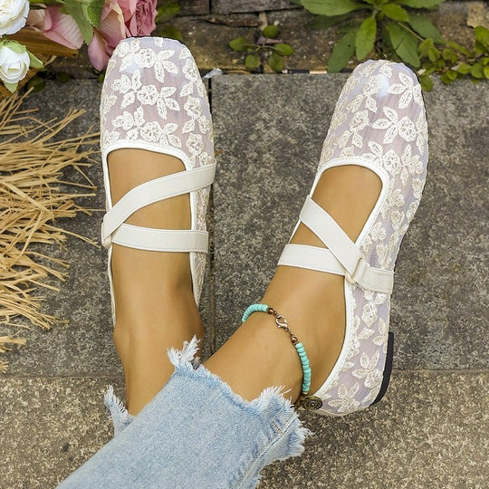 Damen Elegante Ballerinas mit floralem Spitzen-Design EB