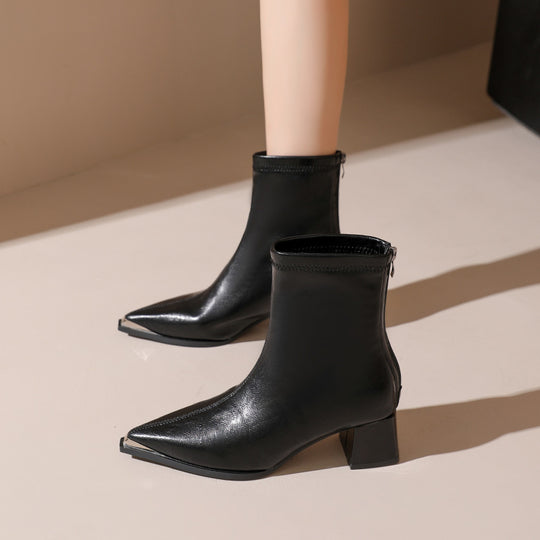 Damen elegante Stiefeletten mit spitz zulaufendem Design und blockiertem Absatz EB