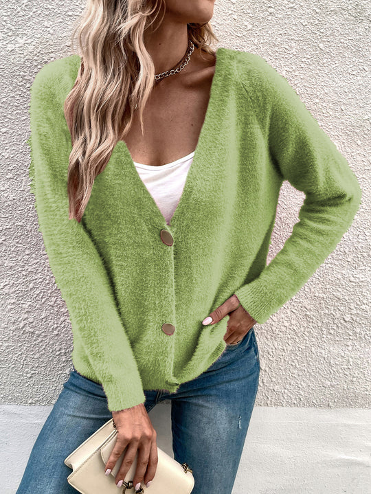 Damen kuscheliger V-Ausschnitt Cardigan mit Knopfdetails EB