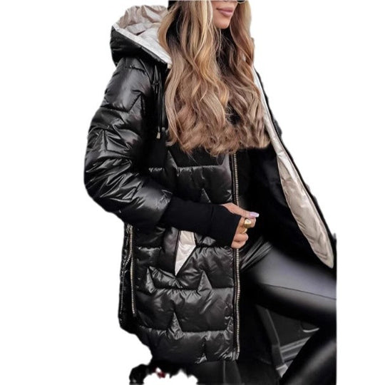 Damen modische und wärmende Steppjacke mit Kapuze EB