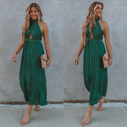 Damen Plissiertes Maxikleid mit hochgeschlossenem Design und Cut-Out-Details EB