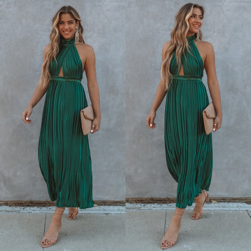Damen Plissiertes Maxikleid mit hochgeschlossenem Design und Cut-Out-Details EB