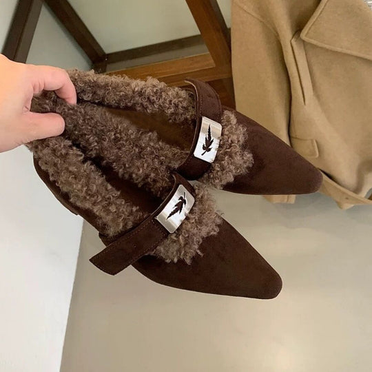 Damen elegante Stiefeletten mit warmem Futter und modischem Riemchen EB