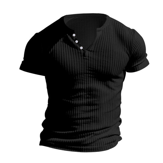 Herren elegantes Kurzarmshirt mit strukturiertem Rippdesign und Knopfleiste EB