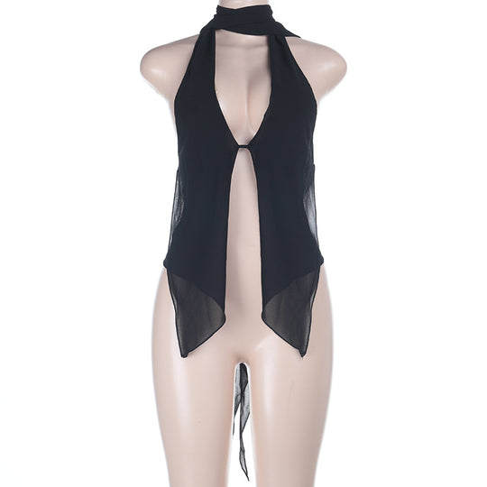 Damen schickes transparentes Oberteil mit verstellbarem Halter EB