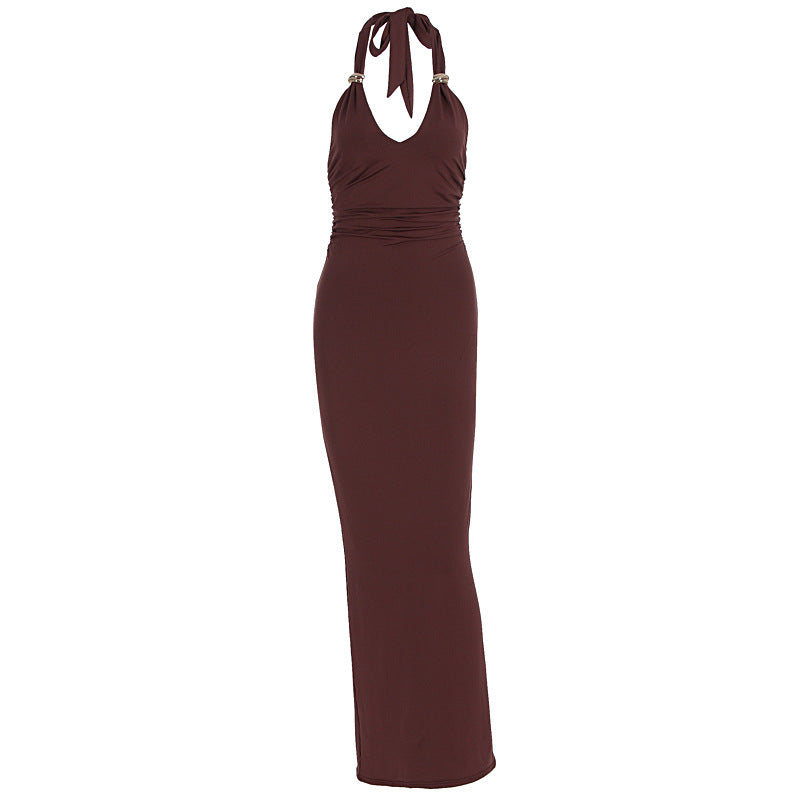 Damen Elegantes Abendkleid mit tiefem V-Ausschnitt und dekorativem Halter EB