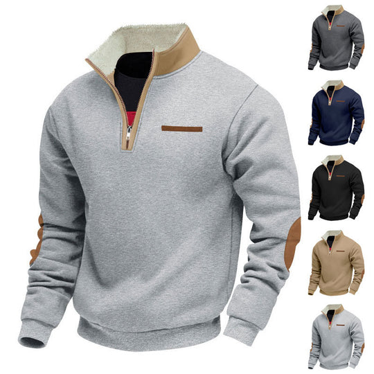 Herren nan Halbzip-Troyer mit Teddyfleece-Kragen und Leder-Ellbogenpatches EB