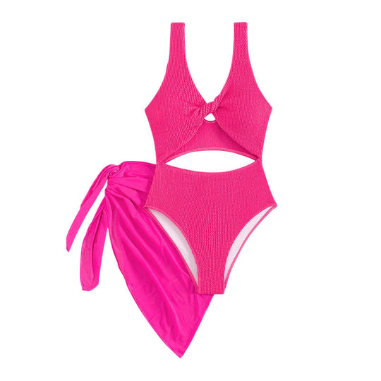 Damen Einteiler Badeanzug mit kreativen Cut-Outs und stilvollem Wickelrock EB