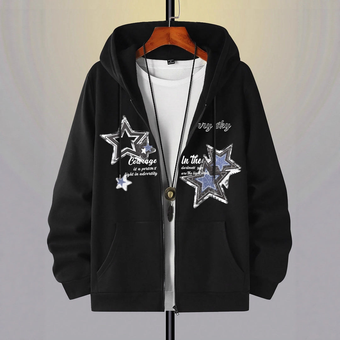 Herren Kapuzenjacke mit praktischem Reißverschluss und stylischem Sternenmotiv EB