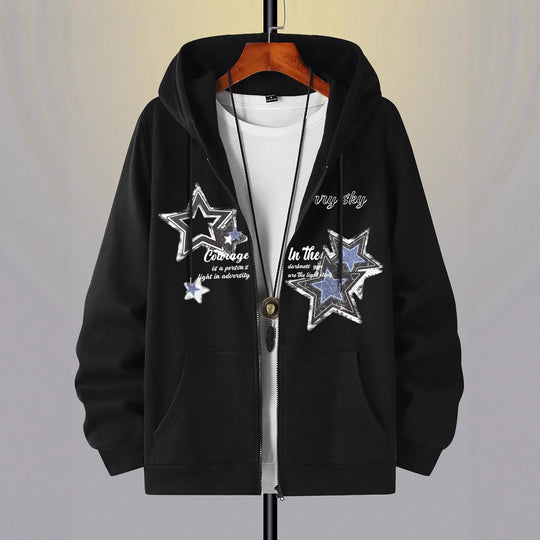 Herren Kapuzenjacke mit praktischem Reißverschluss und stylischem Sternenmotiv EB