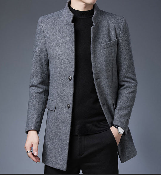 Herren moderner Wollmantel mit Stehkragen EB