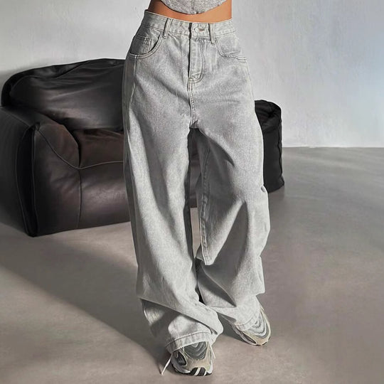 Damen Weite Jeans im lässigen Urban-Style mit hohem Bund und markanten Nähten EB