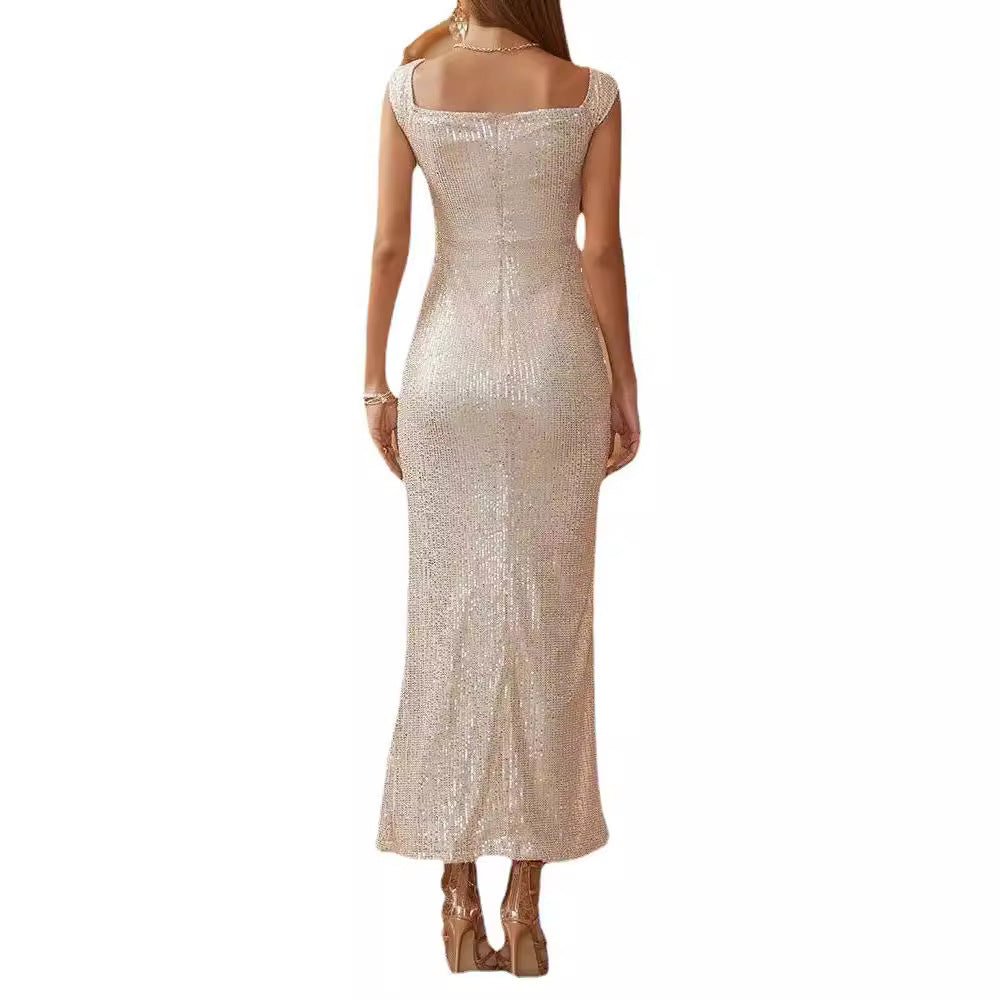 Damen Funkelndes Abendkleid mit schimmernden Pailletten und elegantem Schlitz EB