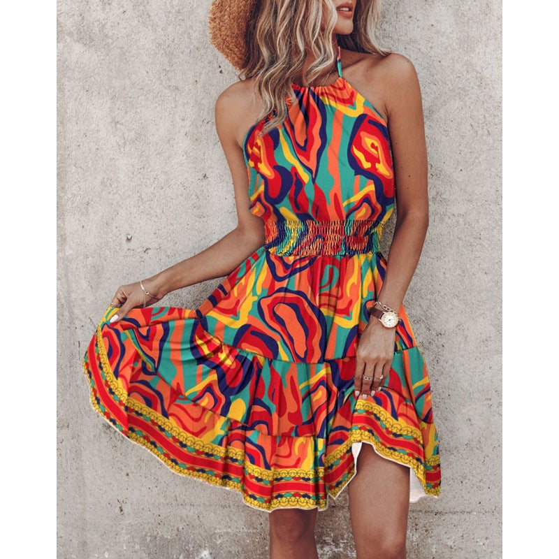 Damen Freizeitkleid mit floralen Druckdetails und Taillengürtel EB
