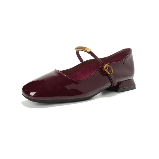 Damen Ballerinas mit elegantem Schnallenverschluss und glänzender Oberfläche EB