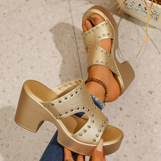 Damen Glamouröse Plateau-Sandalen mit modischem Nieten-Design EB