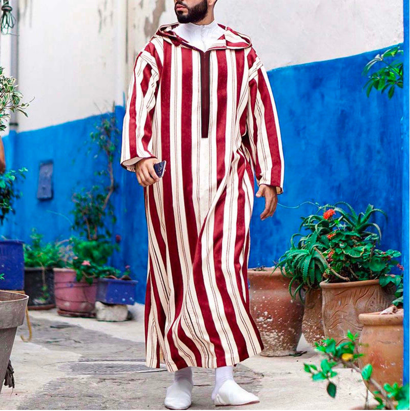 Damen nan langes Kapuzen-Hemdkleid mit frontalem Reißverschluss und senkrechtem Streifenmuster EB