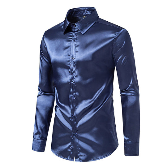 Herren Langarmhemd aus schimmerndem Satin mit eleganter Knopfleiste EB