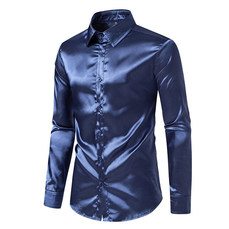 Herren Elegantes Satinhemd mit schimmerndem Finish und klassischem Kragen EB