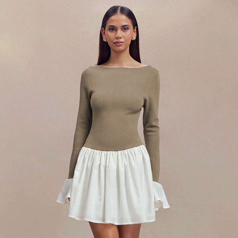 Damen Modisches Kleid mit kontrastierendem Rock EB
