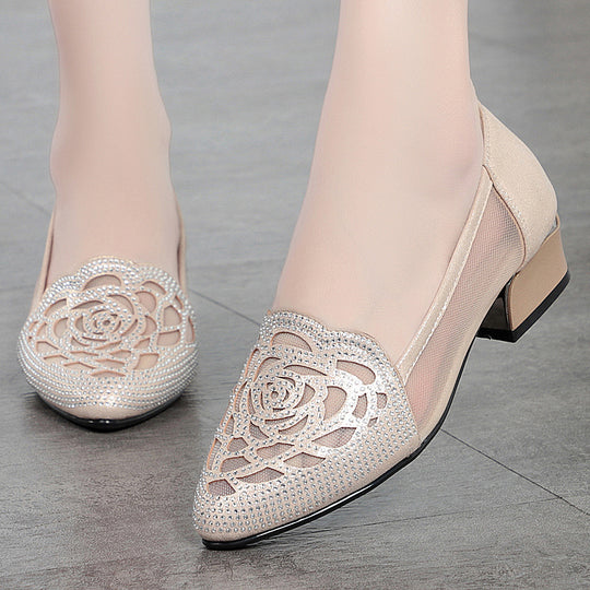 Damen Geschlossene Ballerinas mit floralem Spitzenmuster und rutschfester Sohle EB
