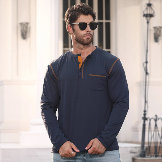 Herren Langarmshirt mit Knopfleiste und Brusttasche EB