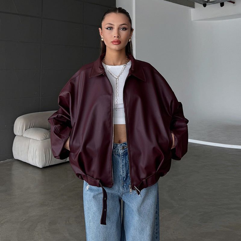 Damen elegante Kunstlederjacke EB