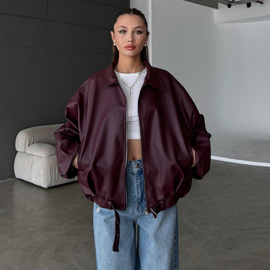 Damen elegante Kunstlederjacke EB