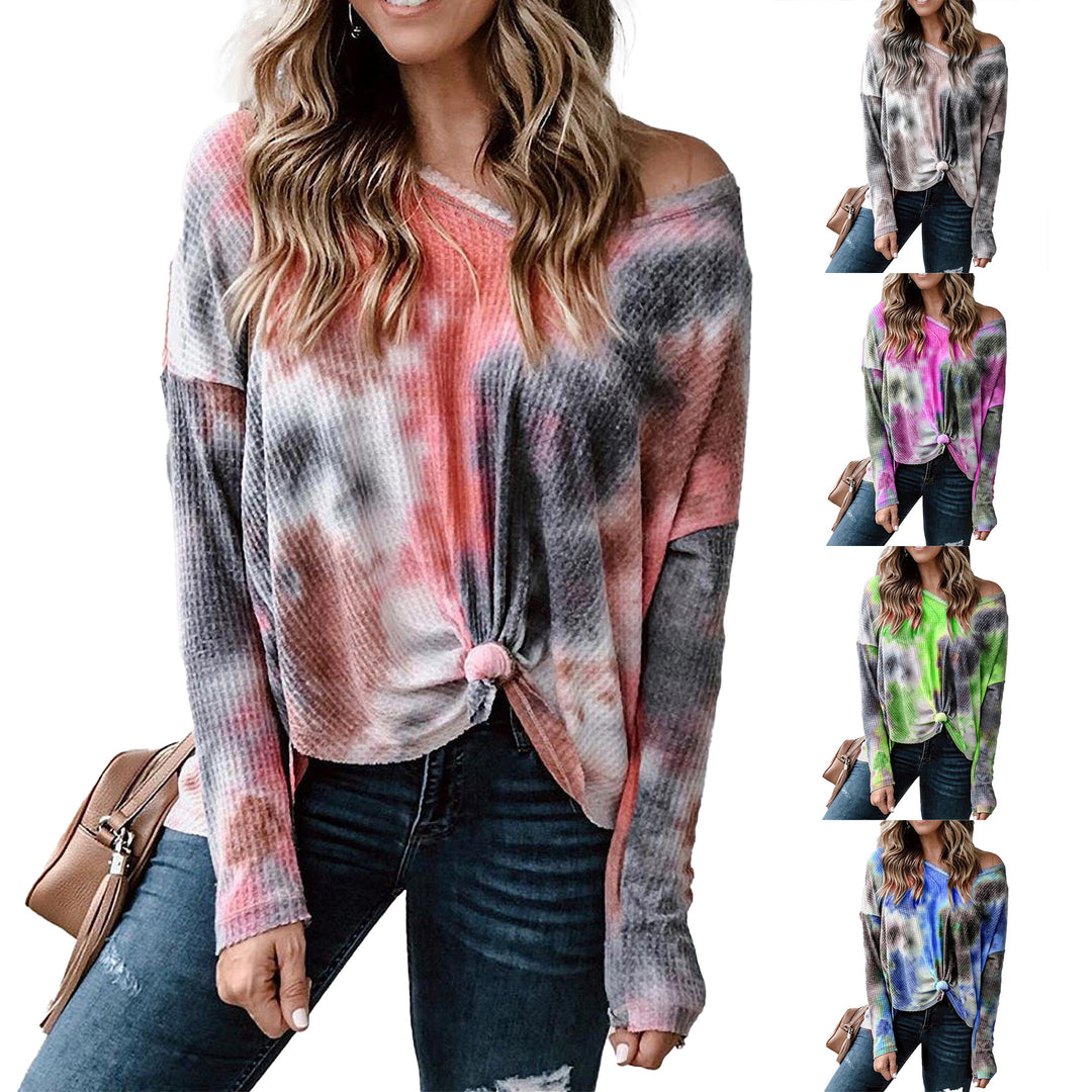 Damen lässiges Oversized Oberteil mit Spitzenhemd Detail und modischem Knoten EB