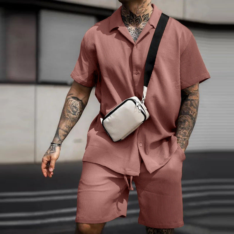 Herren lässiges Kurzarmhemd mit stylischem Schnitt und dazu passenden Shorts EB