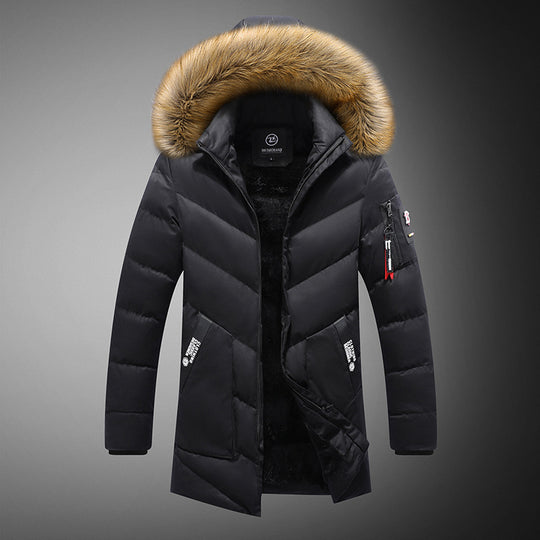 Herren gesteppte Winterjacke mit abnehmbarem Kunstfellkragen und praktischen Taschen EB
