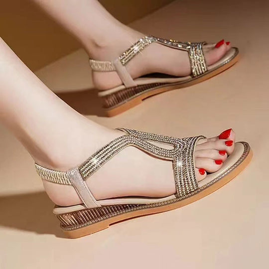 Damen elegante Plateau-Sandalen mit glitzernden Akzenten und komfortablem Fußbett EB
