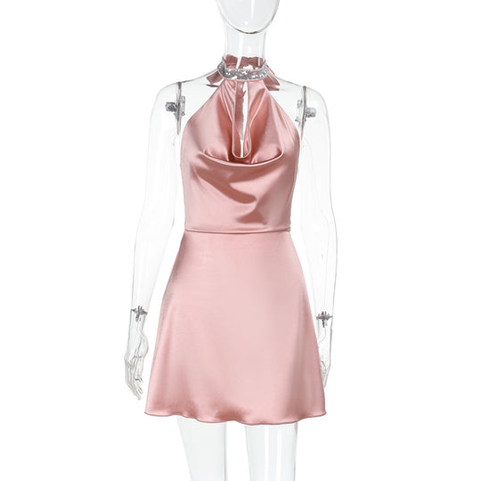 Damen elegantes Halterkleid mit luxuriösem Satin und verspieltem Detail EB