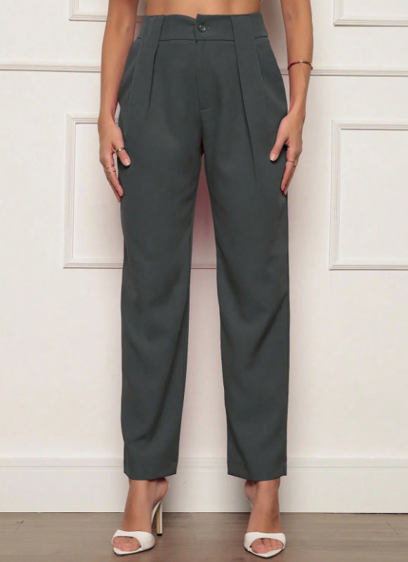 Damen elegante Hochbundhose mit Faltendetails EB