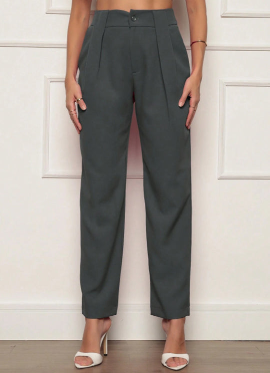 Damen elegante Hochbundhose mit Faltendetails EB