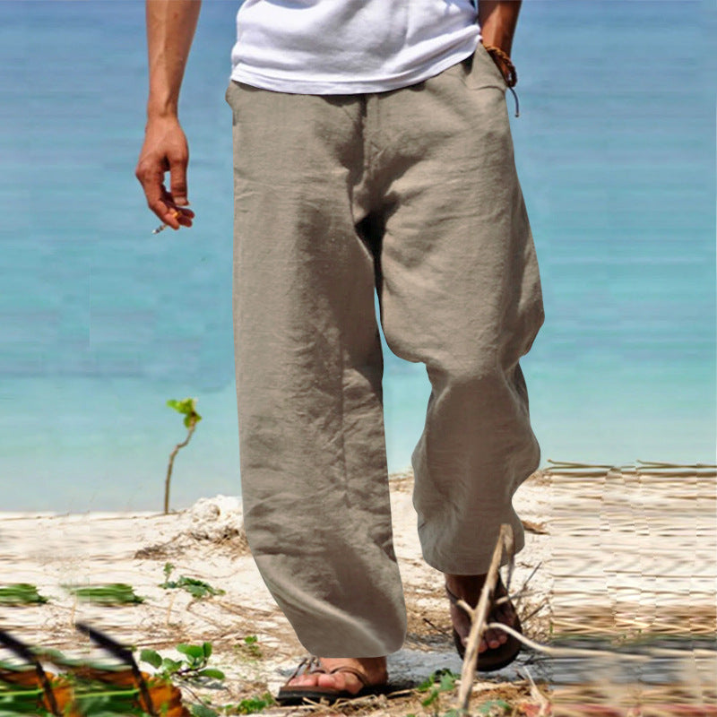 Herren nan lockere Leinenhose mit weitem Bein und elastischem Bund EB