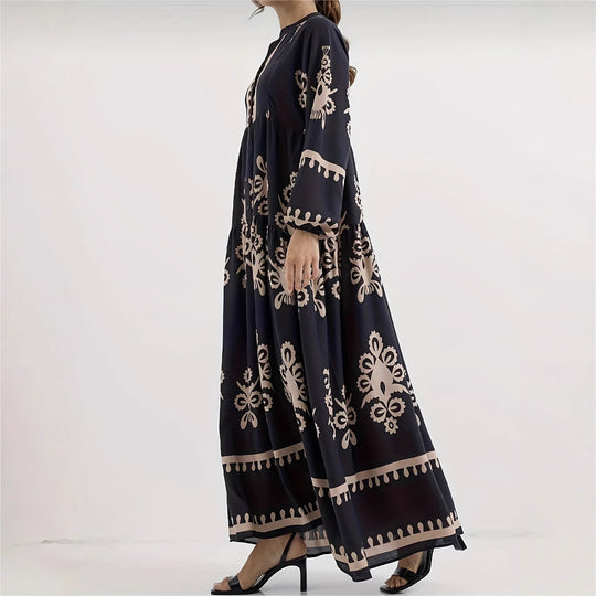 Damen Maxikleid mit floralem Design und eleganter Knopfleiste EB