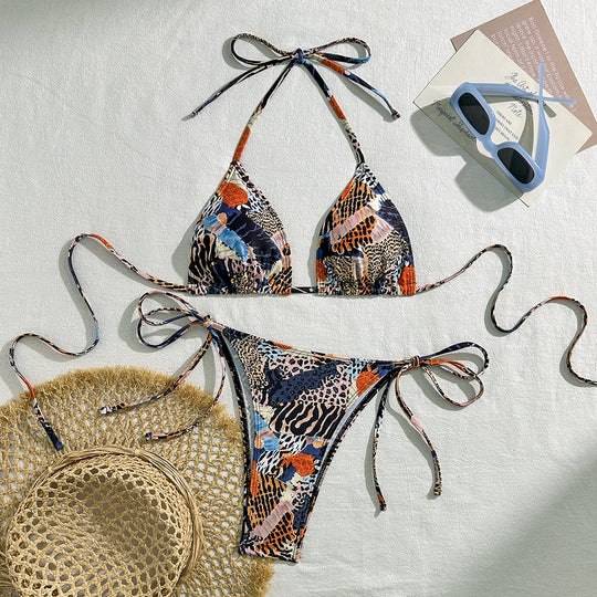 Damen Triangel-Bikini mit modischem Tiermuster EB