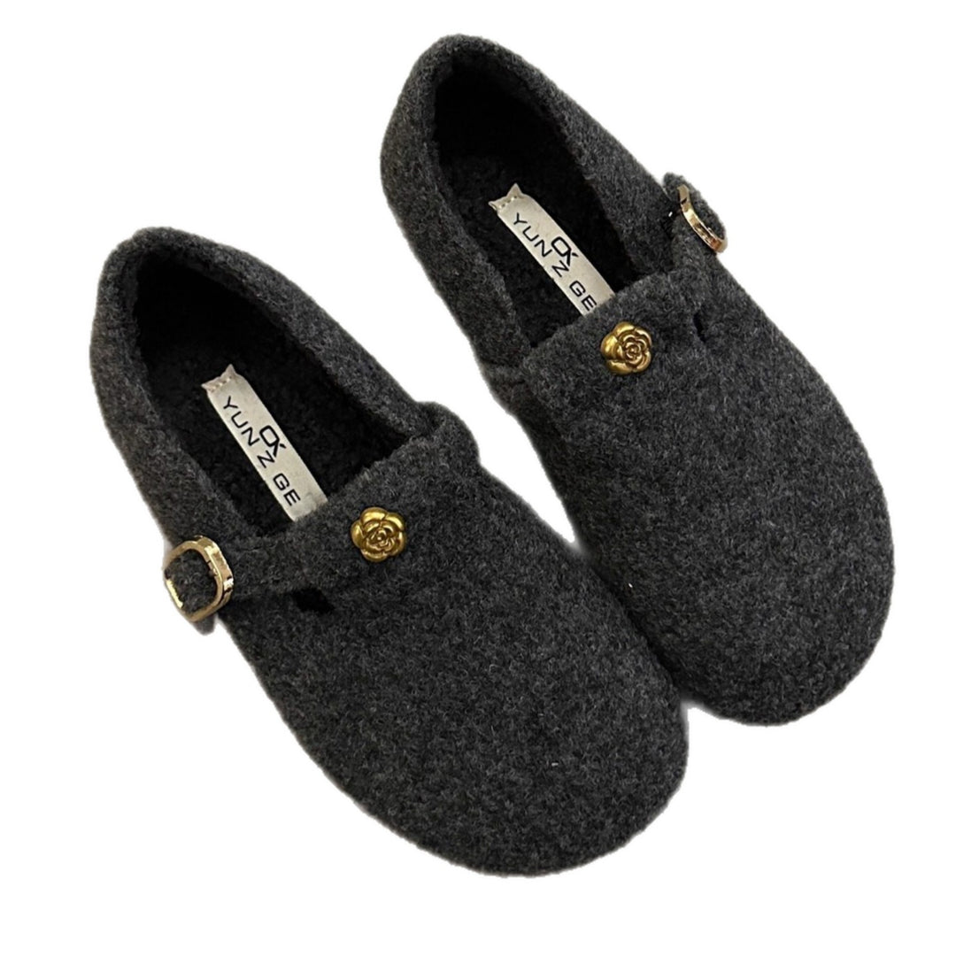 Damen Filzschuhe mit elegantem Schnallenverschluss EB