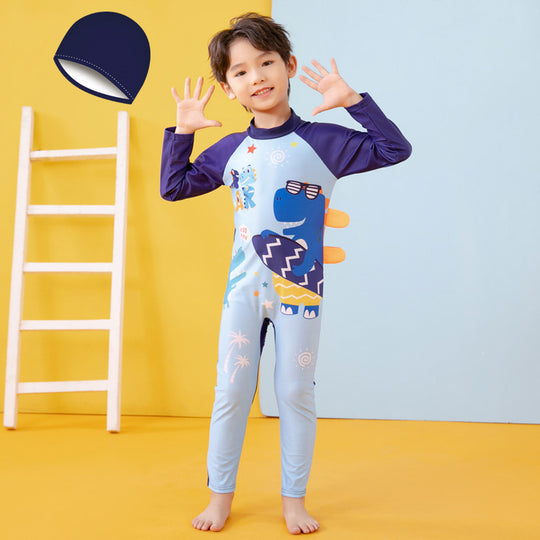 Jungen UV-Schutz Schwimmanzug mit langen Ärmeln und süßem Dinosaurier-Motiv EB