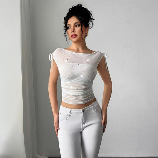 Damen Funktionsshirt mit Glitzerakzenten und verstellbaren Trägern EB