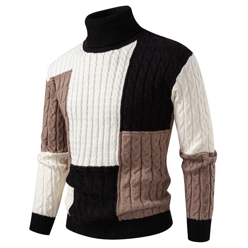 Herren nan strukturierter Rollkragenpullover mit Farbblock-Zopfstrick EB