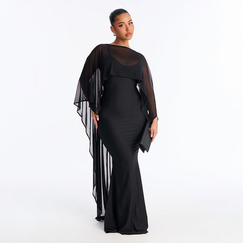 Damen Glamouröses Abendkleid mit fließendem Chiffonüberwurf und figurbetonter Silhouette EB
