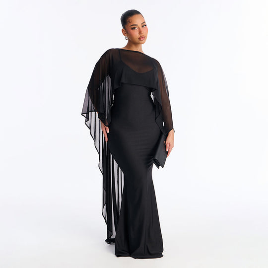 Damen Glamouröses Abendkleid mit fließendem Chiffonüberwurf und figurbetonter Silhouette EB