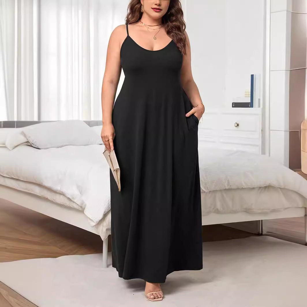 Damen Maxikleid mit schmalen Spagettiträgern und praktischen Seitentaschen EB