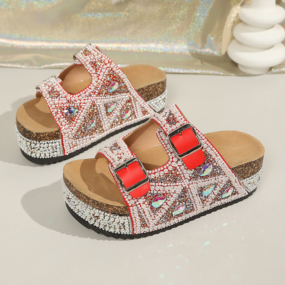 Damen Glamouröse Plateau-Sandalen mit funkelnden Strassdetails und komfortabler Sohle EB